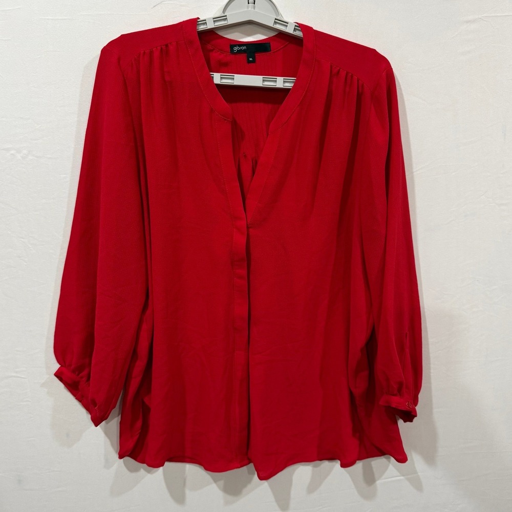 Gibson Womens Red Split Neck Pintuck Back Crepe Blouse XL PCP7265D